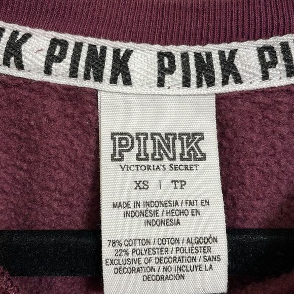 PINK Victoria’s Secret maroon crewneck sweater, logos on sleeve/front XS - Picture 6 of 7